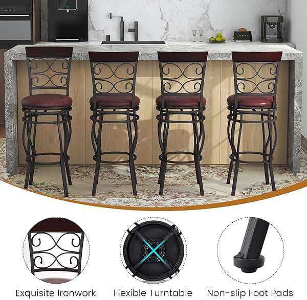 Safeplus 30 Inches Bar Height Bar Stools Set of 2, 360 Degree Swivel Retro Tall Metal Barstools with Leather Padded Seat and Back for Bistro Dining Kitchen Room Pub Vintage Chairs - Image 5