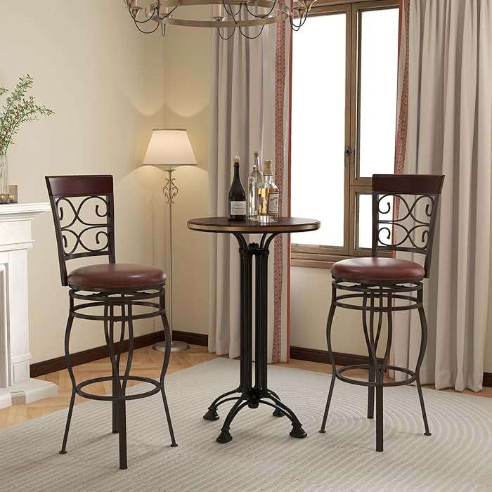 Safeplus 30 Inches Bar Height Bar Stools Set of 2, 360 Degree Swivel Retro Tall Metal Barstools with Leather Padded Seat and Back for Bistro Dining Kitchen Room Pub Vintage Chairs - Image 6