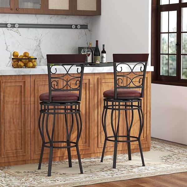 Safeplus 30 Inches Bar Height Bar Stools Set of 2, 360 Degree Swivel Retro Tall Metal Barstools with Leather Padded Seat and Back for Bistro Dining Kitchen Room Pub Vintage Chairs - Image 7