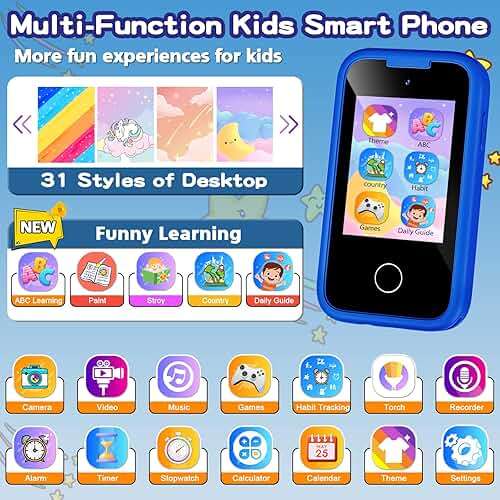Kids Phone for Boys, Christmas Birthday Gifts for Boy Girl Age 3-10 Kids Toys Cell Phone, 2.8" Touchscreen Toddler Learning Play Toy Phone with Dual Camera, Game, Music Player, 8GB Card Blue - Image 2