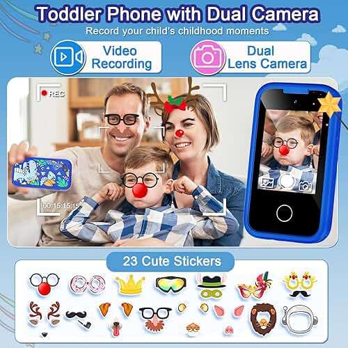 Kids Phone for Boys, Christmas Birthday Gifts for Boy Girl Age 3-10 Kids Toys Cell Phone, 2.8" Touchscreen Toddler Learning Play Toy Phone with Dual Camera, Game, Music Player, 8GB Card Blue - Image 3
