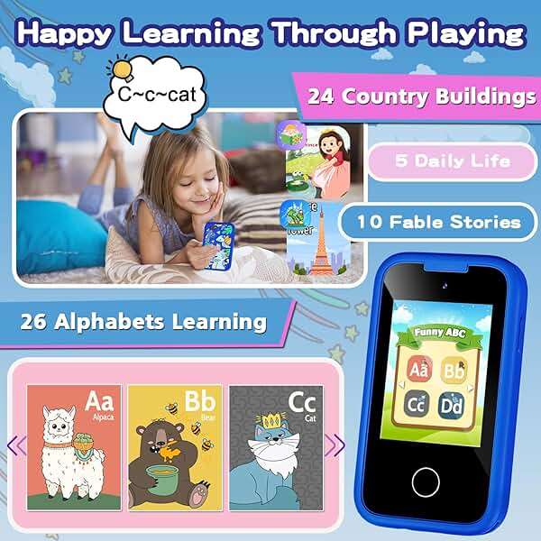 Kids Phone for Boys, Christmas Birthday Gifts for Boy Girl Age 3-10 Kids Toys Cell Phone, 2.8" Touchscreen Toddler Learning Play Toy Phone with Dual Camera, Game, Music Player, 8GB Card Blue - Image 4
