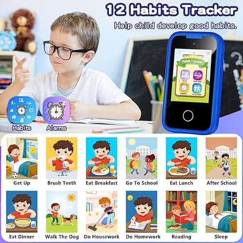 Kids Phone for Boys, Christmas Birthday Gifts for Boy Girl Age 3-10 Kids Toys Cell Phone, 2.8" Touchscreen Toddler Learning Play Toy Phone with Dual Camera, Game, Music Player, 8GB Card Blue - Image 6