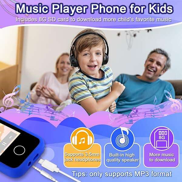 Kids Phone for Boys, Christmas Birthday Gifts for Boy Girl Age 3-10 Kids Toys Cell Phone, 2.8" Touchscreen Toddler Learning Play Toy Phone with Dual Camera, Game, Music Player, 8GB Card Blue - Image 7