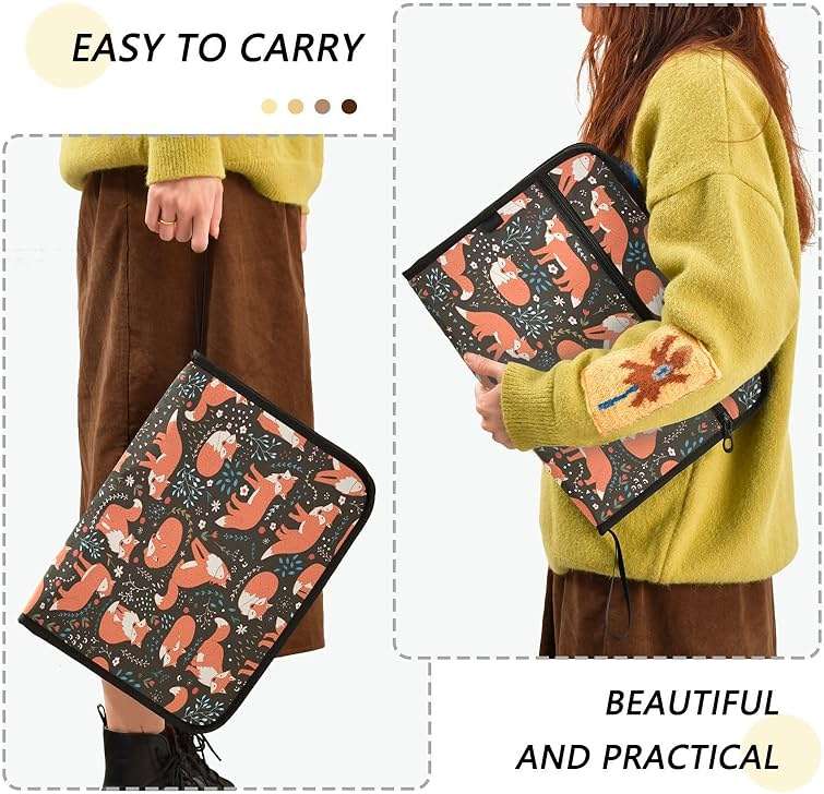 Quteprint 13 Pockets Expanding File Folder with Zipper Closure, Flower Leaves Animal Fox Accordion File Folder with Sticky Labels, Letter Size A4 Papers Expandable File Document Organizer - Image 4