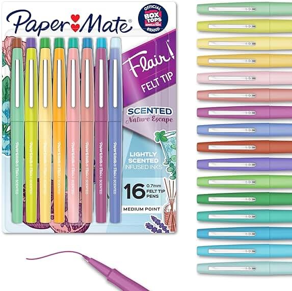 Paper Mate Flair Nature Escape Scented Felt Tip Pens, Medium Point (0.7mm), Assorted Colors, 16 Count - Perfect for Journaling, Writing, Coloring, Teacher Supplies - Product Image