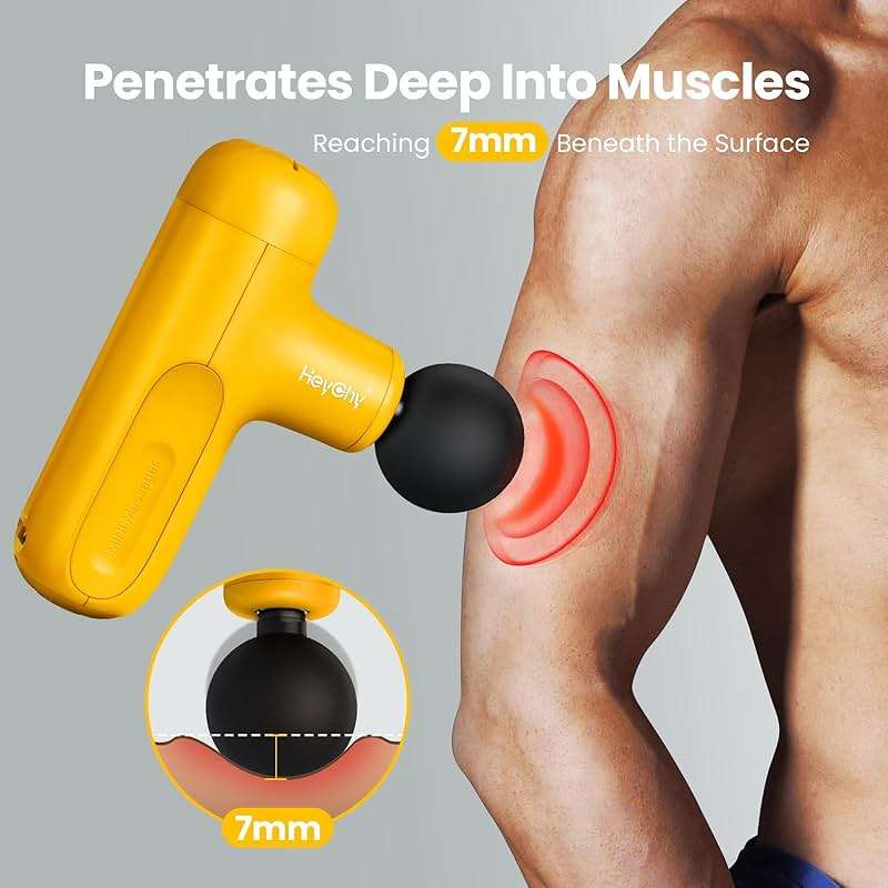 HEYCHY Super Mini Massage Gun Deep Tissue, Handheld Muscle Massager with 4 Heads, Percussion Travel Size Massager Gun FSA Eligible for Men Women Back Relief, Quiet for Home, Gym, Office, HSA, Yellow - Image 6