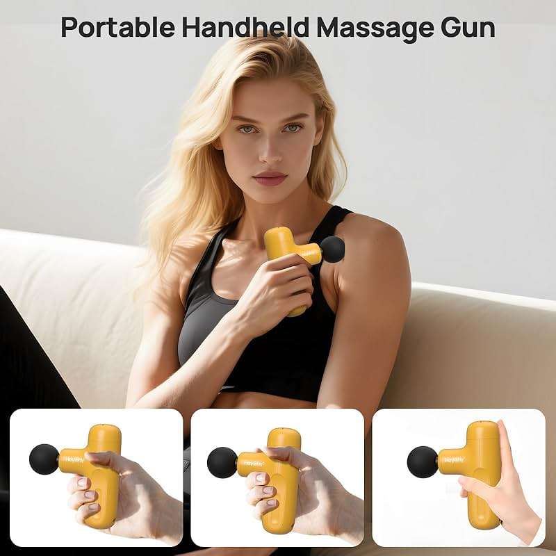 HEYCHY Super Mini Massage Gun Deep Tissue, Handheld Muscle Massager with 4 Heads, Percussion Travel Size Massager Gun FSA Eligible for Men Women Back Relief, Quiet for Home, Gym, Office, HSA, Yellow - Image 7