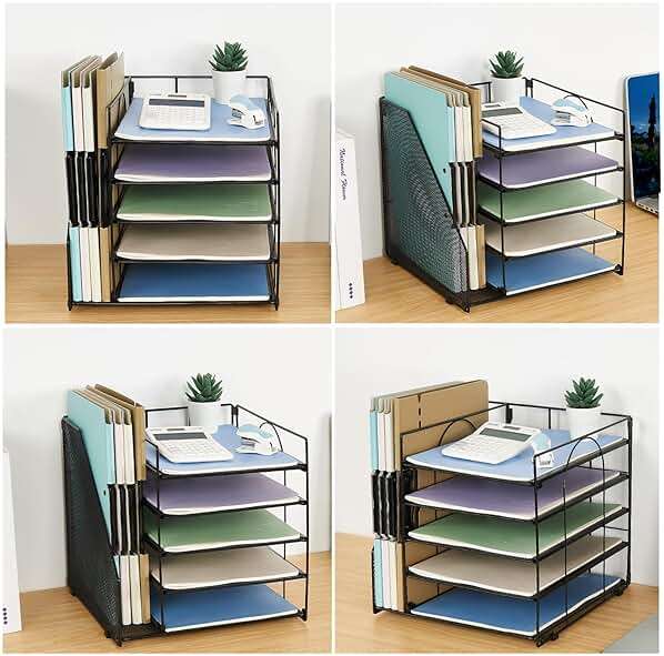 LEKETREE Desk Organizers and Accessories, 5-Tier Paper Letter Tray Organizer with File Holder, Desktop Organizer for Office Supplies (Black) - Image 5