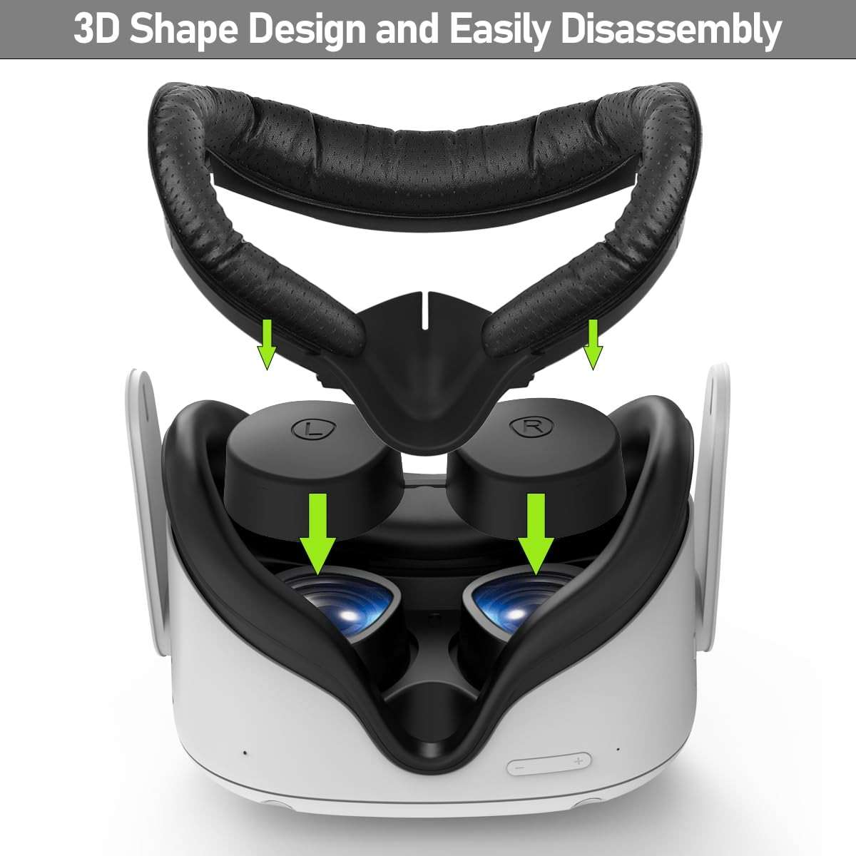 VR Facial Interface for Oculus Quest 2 Face Pad Replacement, 2PCS PU Leather Foam Cushion Pad for Meta Quest 2 with Vr Lens & Thumbstick Covers, 5PCS Disposable Eye Covers - Image 5