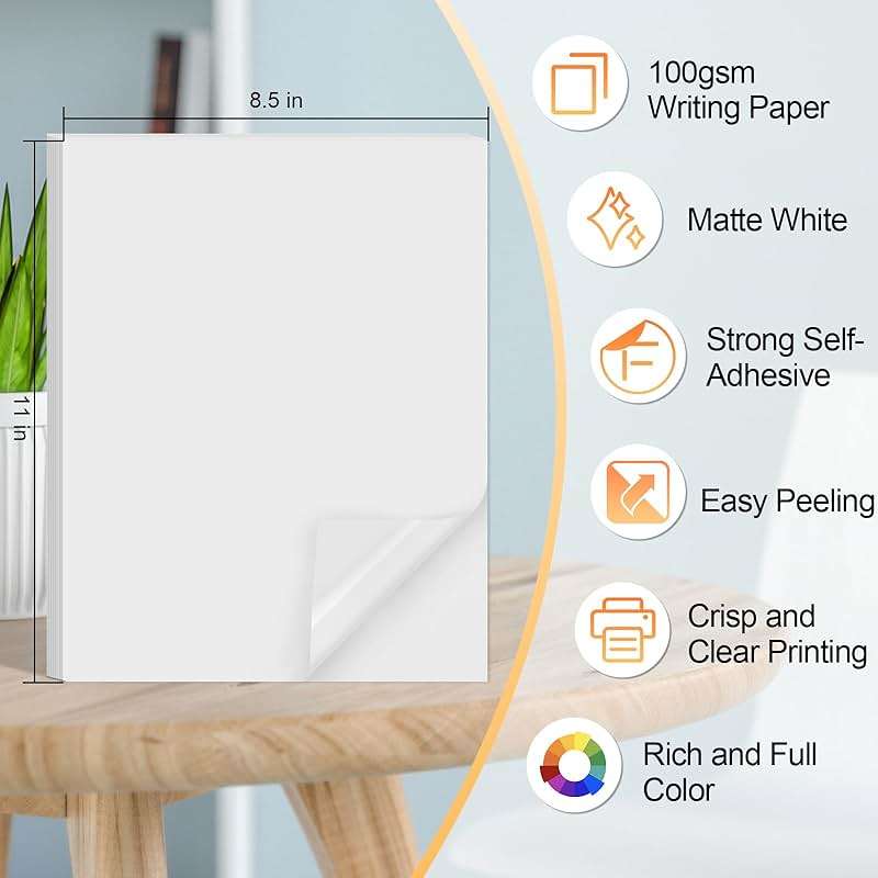 Printable Sticker Paper for Inkjet Printer, 40 Sheets 8.5"x11'' Matte Sticker Printer Paper Full Sheet Labels for Laser/Inkjet Printers, Letter Size - Image 2