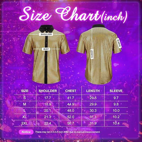 Zando Men's Sequin 70s 80s Disco Shirt - Retro Short Sleeve Button Up Costume Halloween New Year Party Outfit Top & Clubwear - Image 7