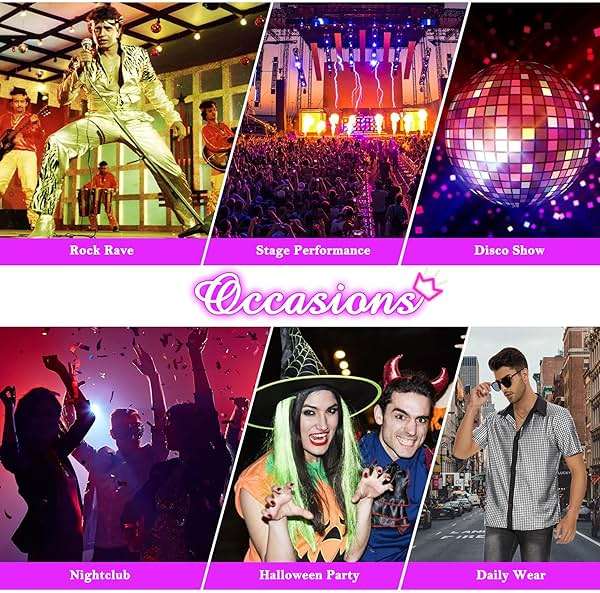 Zando Men's Sequin 70s 80s Disco Shirt - Retro Short Sleeve Button Up Costume Halloween New Year Party Outfit Top & Clubwear - Image 8