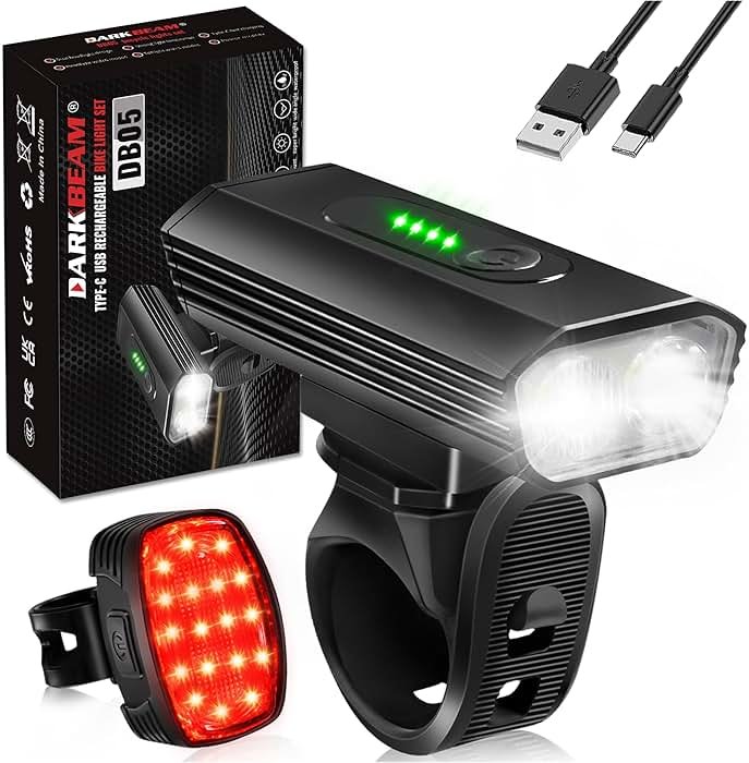 DARKBEAM Bike Headlight Rechargeable USB-C, Bicycle Lights 4000LM Ultra Bright, Mountain Bike Light Set for Night Riding, 6+5 Mode Waterproof Front Bike Light & Rear Light for Road, Cycling - Product Image