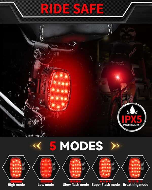 DARKBEAM Bike Headlight Rechargeable USB-C, Bicycle Lights 4000LM Ultra Bright, Mountain Bike Light Set for Night Riding, 6+5 Mode Waterproof Front Bike Light & Rear Light for Road, Cycling - Image 4