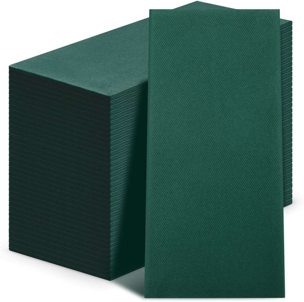 Qilery 50 Pcs Linen Feel Disposable Dinner Napkins Decorative Paper Napkin 17"x12" Bulk Colored Soft Paper Hand Towels Absorbent for Guest Kitchen Wedding Party(Green) - Image 1