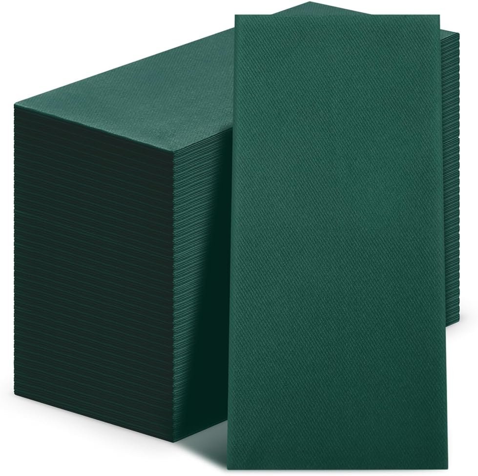Qilery 50 Pcs Linen Feel Disposable Dinner Napkins Decorative Paper Napkin 17"x12" Bulk Colored Soft Paper Hand Towels Absorbent for Guest Kitchen Wedding Party(Green) - Product Image