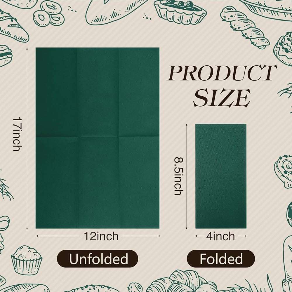 Qilery 50 Pcs Linen Feel Disposable Dinner Napkins Decorative Paper Napkin 17"x12" Bulk Colored Soft Paper Hand Towels Absorbent for Guest Kitchen Wedding Party(Green) - Image 2