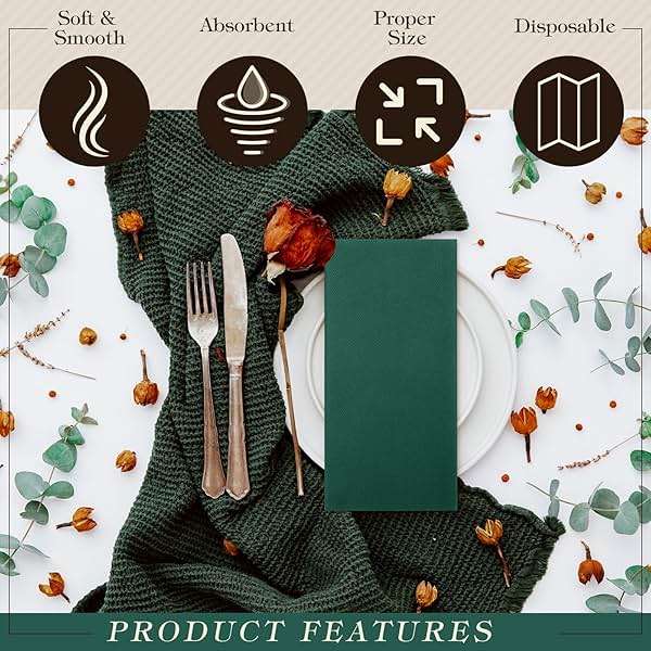 Qilery 50 Pcs Linen Feel Disposable Dinner Napkins Decorative Paper Napkin 17"x12" Bulk Colored Soft Paper Hand Towels Absorbent for Guest Kitchen Wedding Party(Green) - Image 4