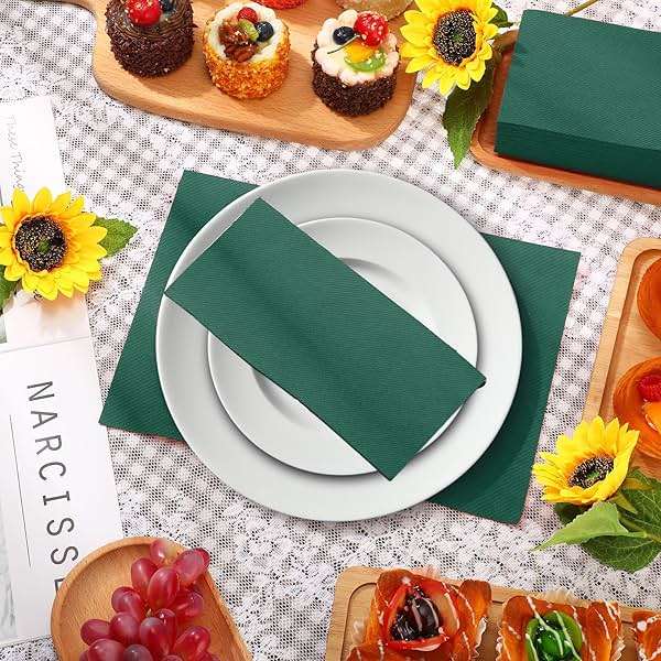 Qilery 50 Pcs Linen Feel Disposable Dinner Napkins Decorative Paper Napkin 17"x12" Bulk Colored Soft Paper Hand Towels Absorbent for Guest Kitchen Wedding Party(Green) - Image 5