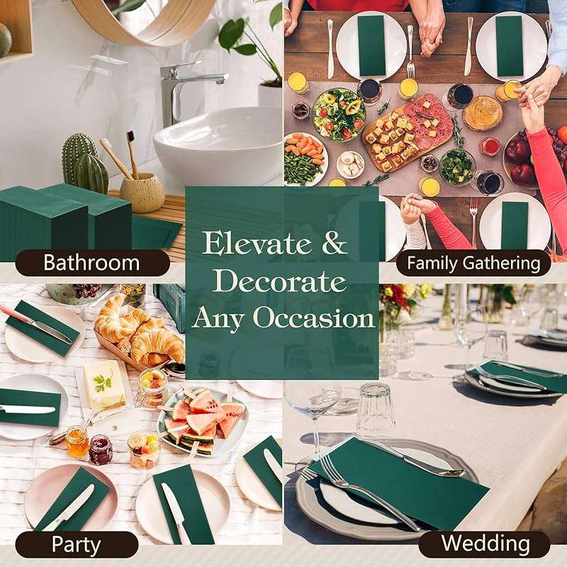 Qilery 50 Pcs Linen Feel Disposable Dinner Napkins Decorative Paper Napkin 17"x12" Bulk Colored Soft Paper Hand Towels Absorbent for Guest Kitchen Wedding Party(Green) - Image 7