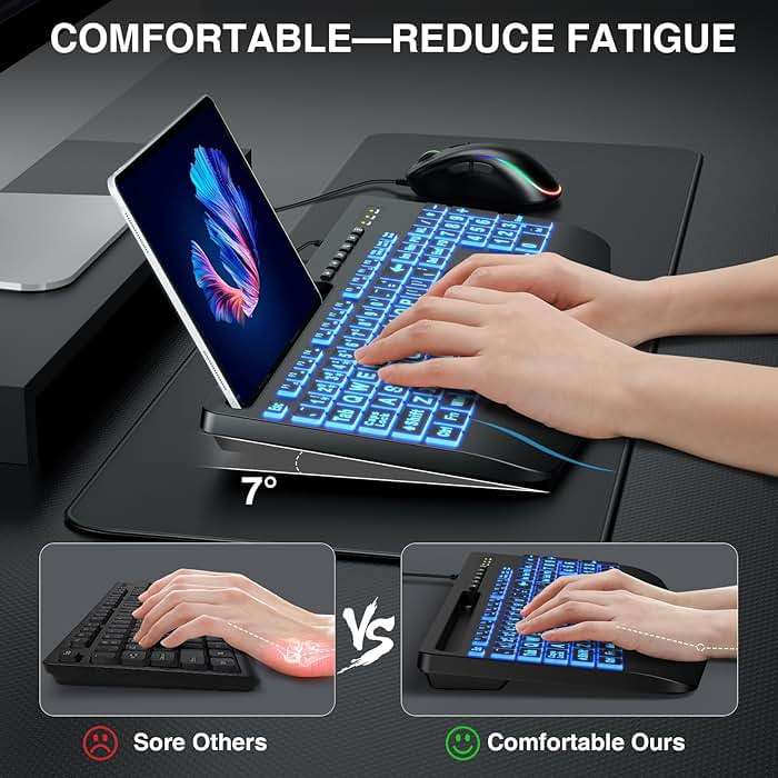 SABLUTE KM21Pro Wired Keyboard and Mouse Combo, 4X Larger Print Backlit Keys, Palm Rest, Ergonomic Design, USB Plug & Play for Windows PC Laptop, Ideal for Seniors, Students, Home & Office - Image 3