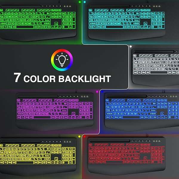 SABLUTE KM21Pro Wired Keyboard and Mouse Combo, 4X Larger Print Backlit Keys, Palm Rest, Ergonomic Design, USB Plug & Play for Windows PC Laptop, Ideal for Seniors, Students, Home & Office - Image 4