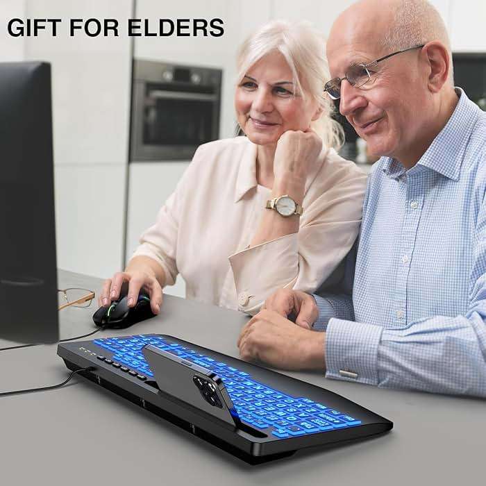 SABLUTE KM21Pro Wired Keyboard and Mouse Combo, 4X Larger Print Backlit Keys, Palm Rest, Ergonomic Design, USB Plug & Play for Windows PC Laptop, Ideal for Seniors, Students, Home & Office - Image 7