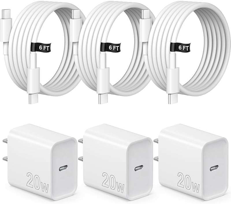 iPhone 17 16 15 Charger Fast Charging 3 Pack USB C Charger Block Type C Chargers 6FT Cord Wall Chargers Compatible with iPhone Air/17/17 Plus/17 Pro/17 Pro Max/16/16 Plus/16 Pro/16 Pro Max/15 Pro Max - Image 1