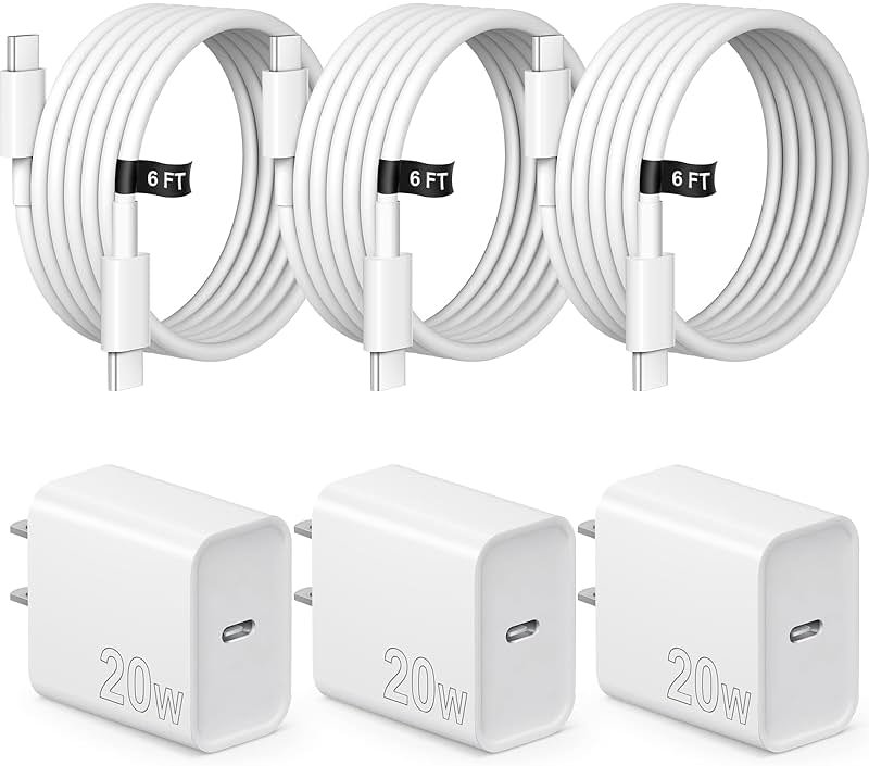 iPhone 17 16 15 Charger Fast Charging 3 Pack USB C Charger Block Type C Chargers 6FT Cord Wall Chargers Compatible with iPhone Air/17/17 Plus/17 Pro/17 Pro Max/16/16 Plus/16 Pro/16 Pro Max/15 Pro Max - Product Image