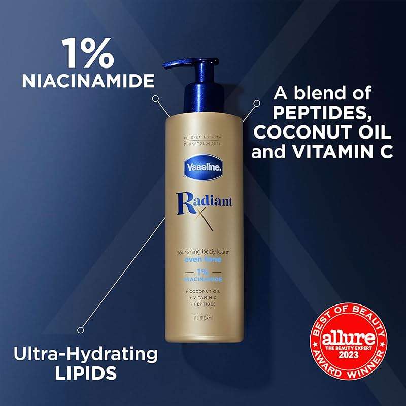 Vaseline Radiant X Even Tone Nourishing Body Lotion With 1% Niacinamide, Coconut Oil, Vitamin C, & Peptides 11 oz - Image 4