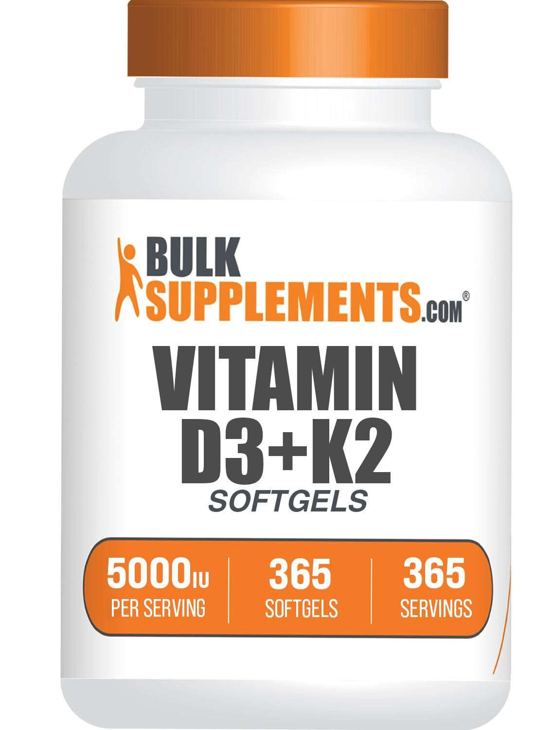 BulkSupplements.com Vitamin D3 + K2 5000 IU Softgels - D3 K2 Supplement, for Immune Health - Gluten Free, 1 Softgel per Serving, 365 Count (Pack of 1) - Image 1