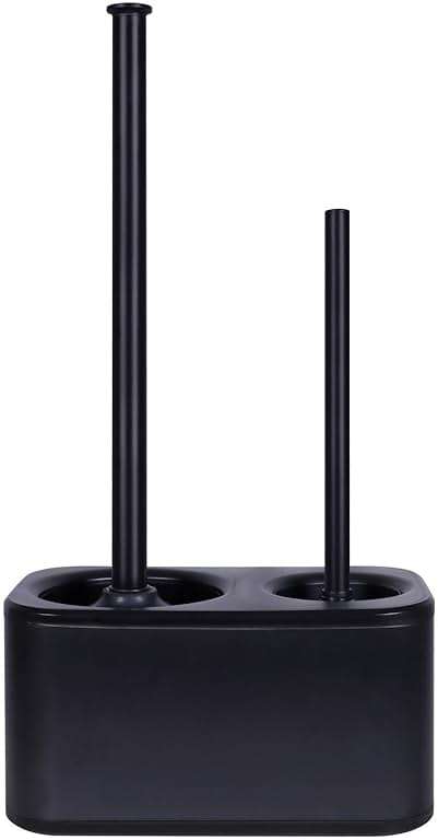 Blue Donuts Toilet Brush and Plunger Set with Holder, Sleek Minimalist Modern Black Bathroom Accessories Toilet Plunger and Toilet Bowl Brush Combo - Image 1