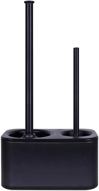 Blue Donuts Toilet Brush and Plunger Set with Holder, Sleek Minimalist Modern Black Bathroom Accessories Toilet Plunger and Toilet Bowl Brush Combo - Product Image