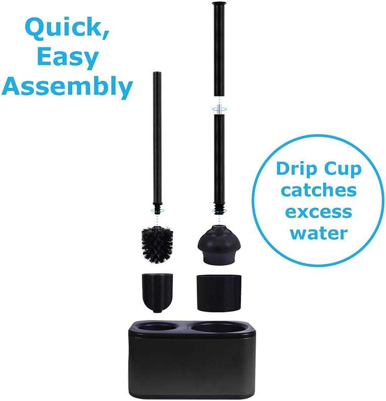 Blue Donuts Toilet Brush and Plunger Set with Holder, Sleek Minimalist Modern Black Bathroom Accessories Toilet Plunger and Toilet Bowl Brush Combo - Image 5