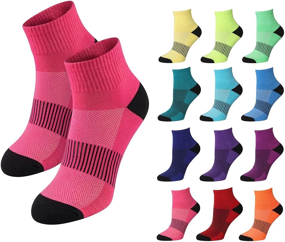 Tipi Toe Women's Athletic Quarter Socks - Cushioned Sole & Arch Support Mesh Ventilation Running Sports Colorful Sock 12-pack - Product Image