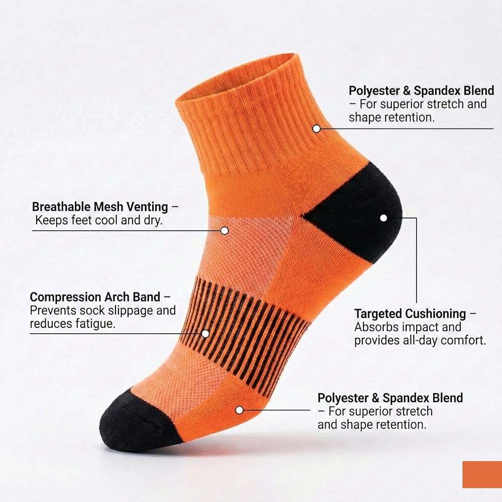 Tipi Toe Women's Athletic Quarter Socks - Cushioned Sole & Arch Support Mesh Ventilation Running Sports Colorful Sock 12-pack - Image 3