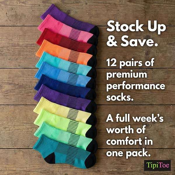 Tipi Toe Women's Athletic Quarter Socks - Cushioned Sole & Arch Support Mesh Ventilation Running Sports Colorful Sock 12-pack - Image 5