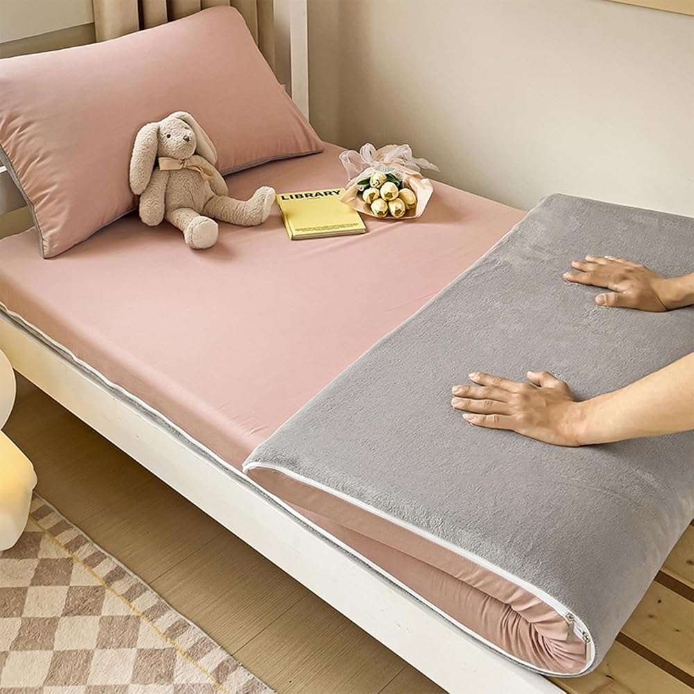Japanese Floor Mattress Cover with Zipper,100% Cotton Cover for Traditional Shikibuton Futon Mattress, Futon Mattress Protective Cover,Reversible Washable,Pink2,Full/120x200cm - Image 1