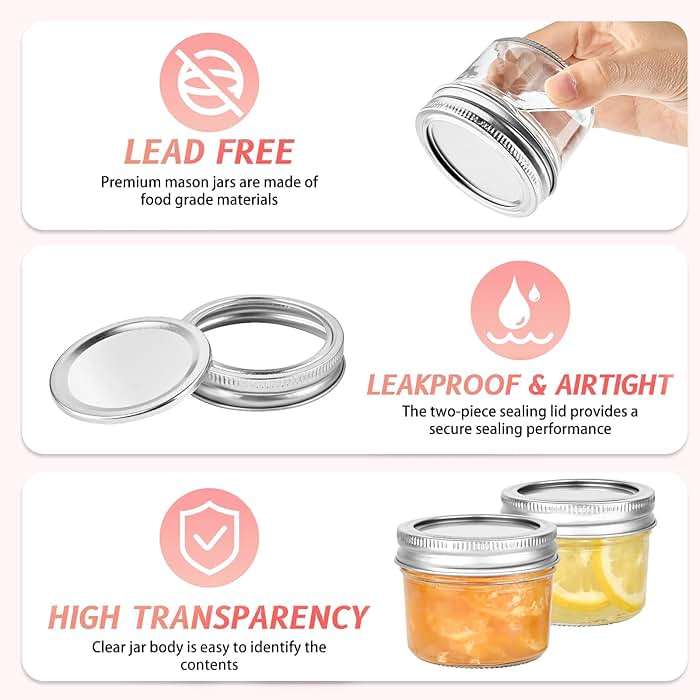 TUZAZO 4 oz Mini Mason Jars with Lids 8 Pack, 4oz Small Glass Mason Canning Jars for Jam Jelly Yogurt Dessert, Shower Wedding Favors Decor - Image 4