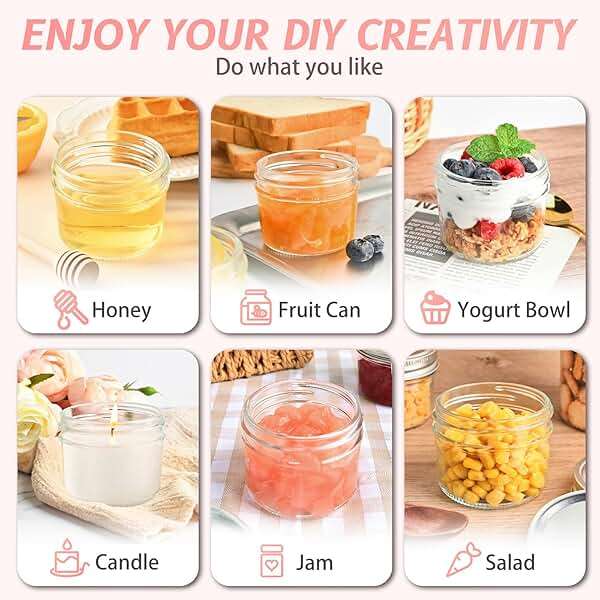 TUZAZO 4 oz Mini Mason Jars with Lids 8 Pack, 4oz Small Glass Mason Canning Jars for Jam Jelly Yogurt Dessert, Shower Wedding Favors Decor - Image 6