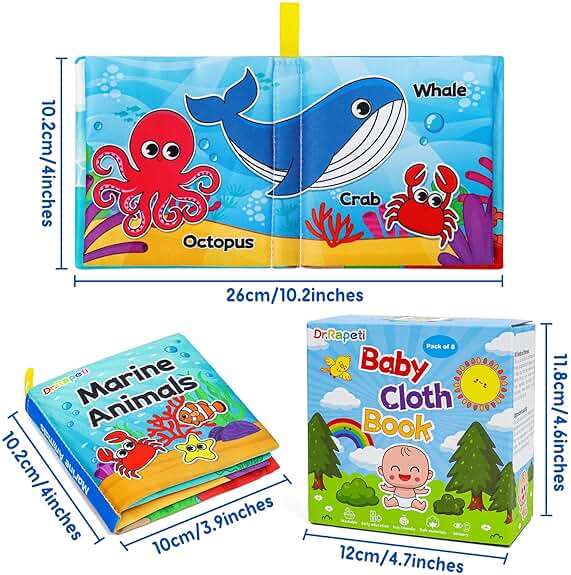 Dr.Rapeti 8-Pack Soft Cloth Books Baby Bath Books Crinkle Washable Chewable Early Educational Preschool Learning Giftable for Infant Toddler Kid - Image 3