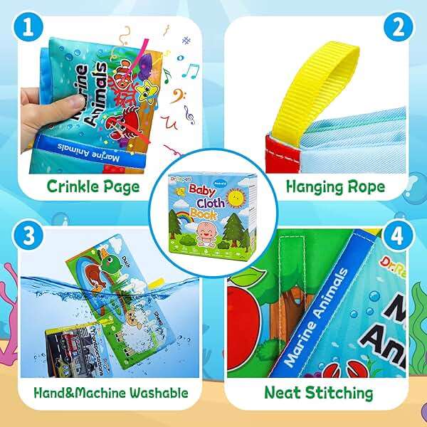 Dr.Rapeti 8-Pack Soft Cloth Books Baby Bath Books Crinkle Washable Chewable Early Educational Preschool Learning Giftable for Infant Toddler Kid - Image 4