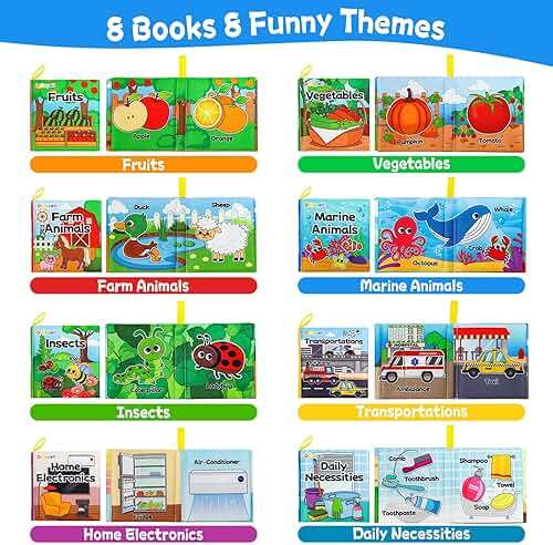 Dr.Rapeti 8-Pack Soft Cloth Books Baby Bath Books Crinkle Washable Chewable Early Educational Preschool Learning Giftable for Infant Toddler Kid - Image 5