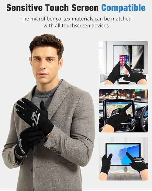 Aegend Lightweight Winter Gloves for Men Women, Warm Running Gloves Touchscreen Thermal Glove Liners for Cold Weather Driving, Cycling & Hiking, Non-Slip, Elastic Cuff, Stretchy, Durable - Image 2