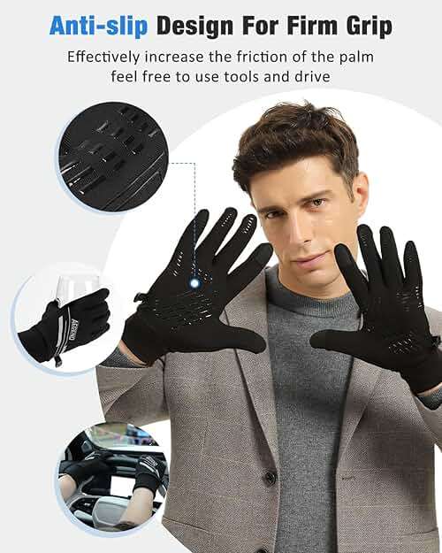 Aegend Lightweight Winter Gloves for Men Women, Warm Running Gloves Touchscreen Thermal Glove Liners for Cold Weather Driving, Cycling & Hiking, Non-Slip, Elastic Cuff, Stretchy, Durable - Image 3