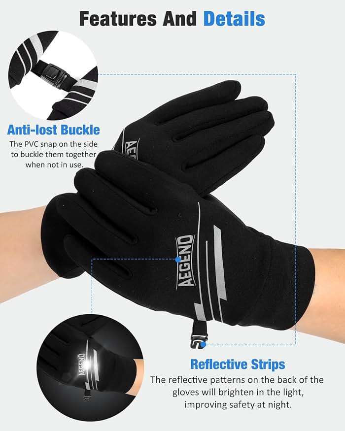 Aegend Lightweight Winter Gloves for Men Women, Warm Running Gloves Touchscreen Thermal Glove Liners for Cold Weather Driving, Cycling & Hiking, Non-Slip, Elastic Cuff, Stretchy, Durable - Image 4