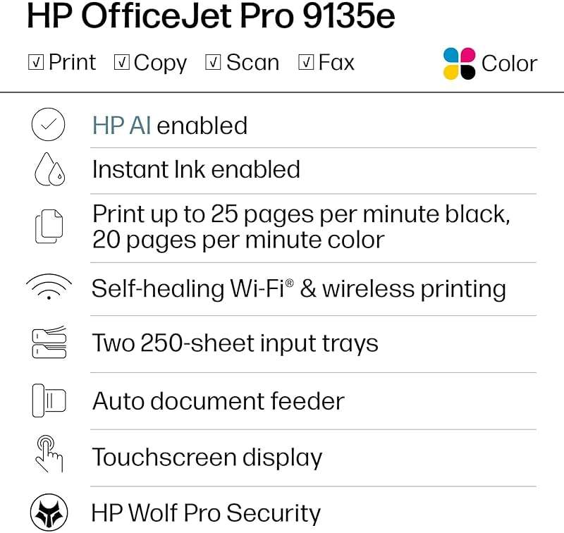 HP OfficeJet Pro 9135e Wireless All-in-One Color Inkjet Printer, Print, scan, Copy, fax, ADF, Duplex Printing Best-for-Office, 3 Month Instant Ink Trial Included, AI-Enabled (404M0A) - Image 2