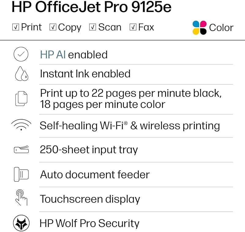 HP OfficeJet Pro 9125e Wireless All-in-One Color Inkjet Printer, Print, scan, copy, fax, ADF, Duplex printing best-for-office, 3 month Instant Ink trial included, AI-enabled (403X0A) - Image 2