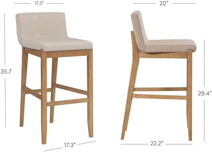Nathan James Gracie Modern Bar Stool with Back, Cushioned Bar Height Stool with Natural Flax Upholstery and Brushed Wooden Legs, Natural Flax/Brown - Image 2